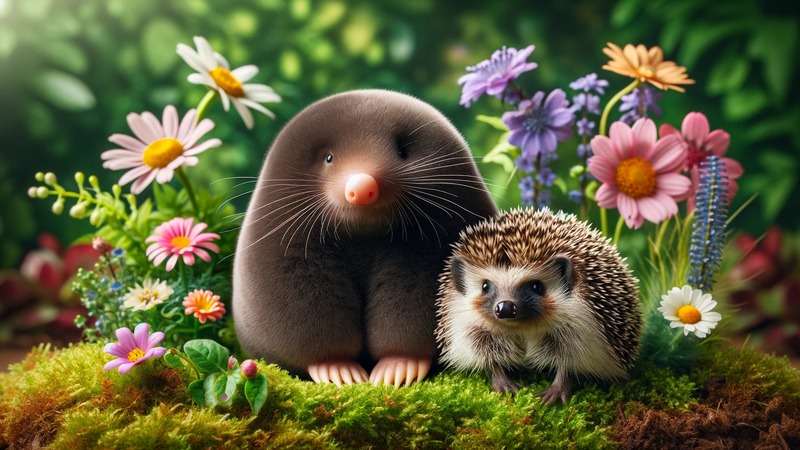 mole-and-a-hedgehog-posing-together もぐらの生態のすべて　どこにいる？メリットもある？